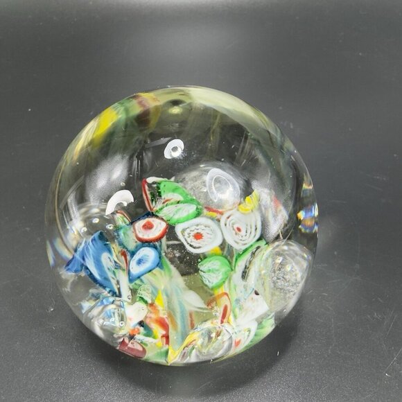 Hand Blown Art Glass Paperweight With Large Bubbles Multicolored Millefiori VTG - Picture 12 of 12